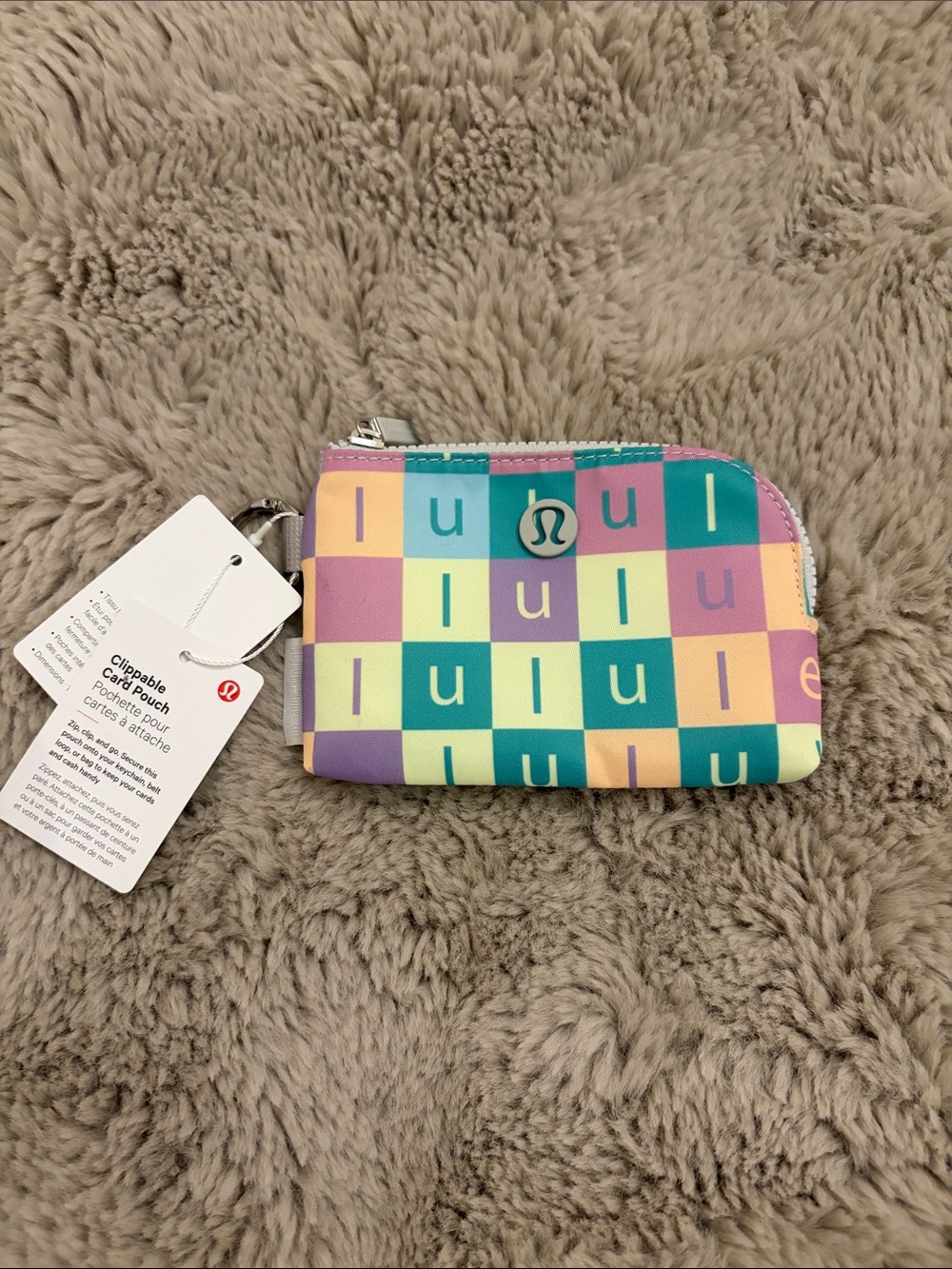 Lululemon Pastel Checker Clipable Card Pouch